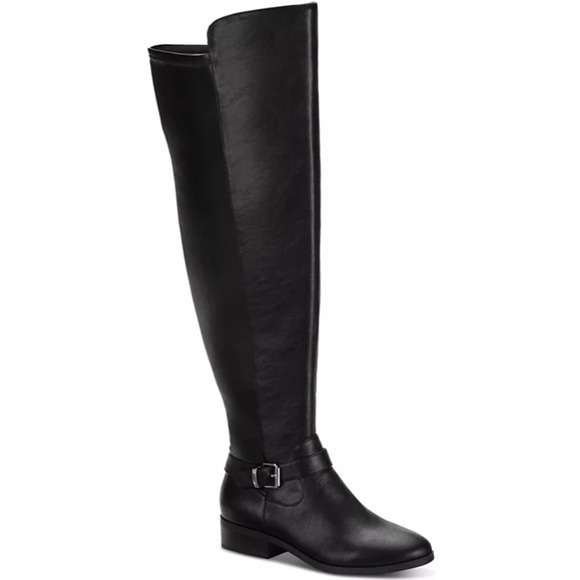 STYLE & CO WOMENS 'CHARLAA' BUCKLED OVER-THE-KNEE BLACK SMOOTH BOOTS SIZE 6M NEW - Picture 1 of 12